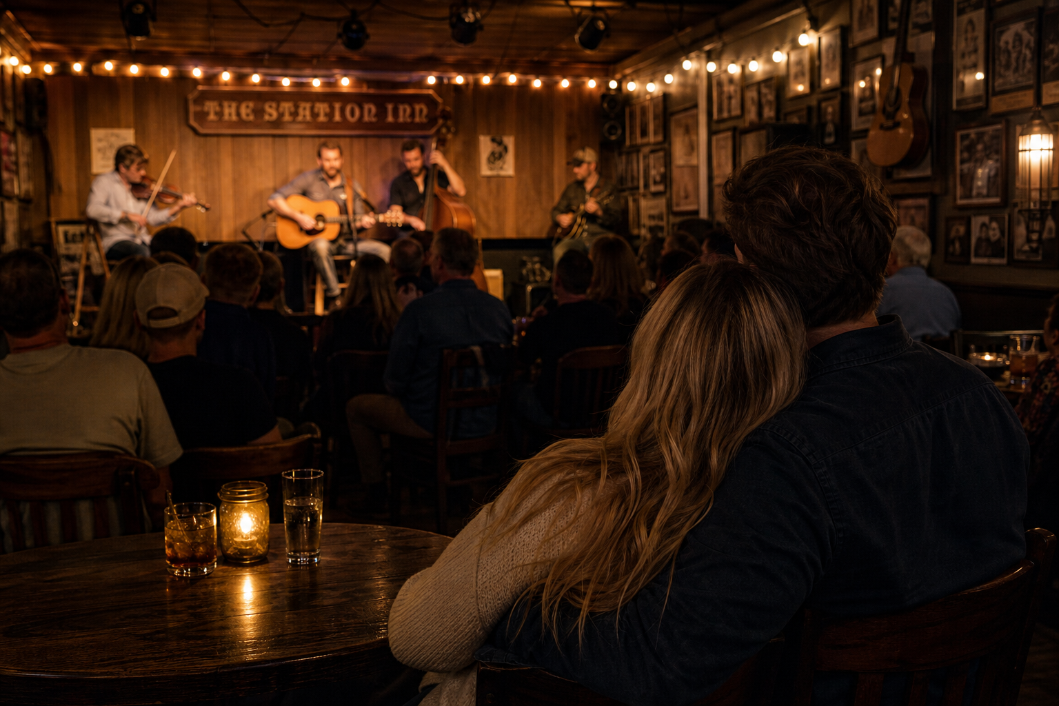 Intimate Nashville listening-room style live music scene, a calmer alternative to Broadway crowds