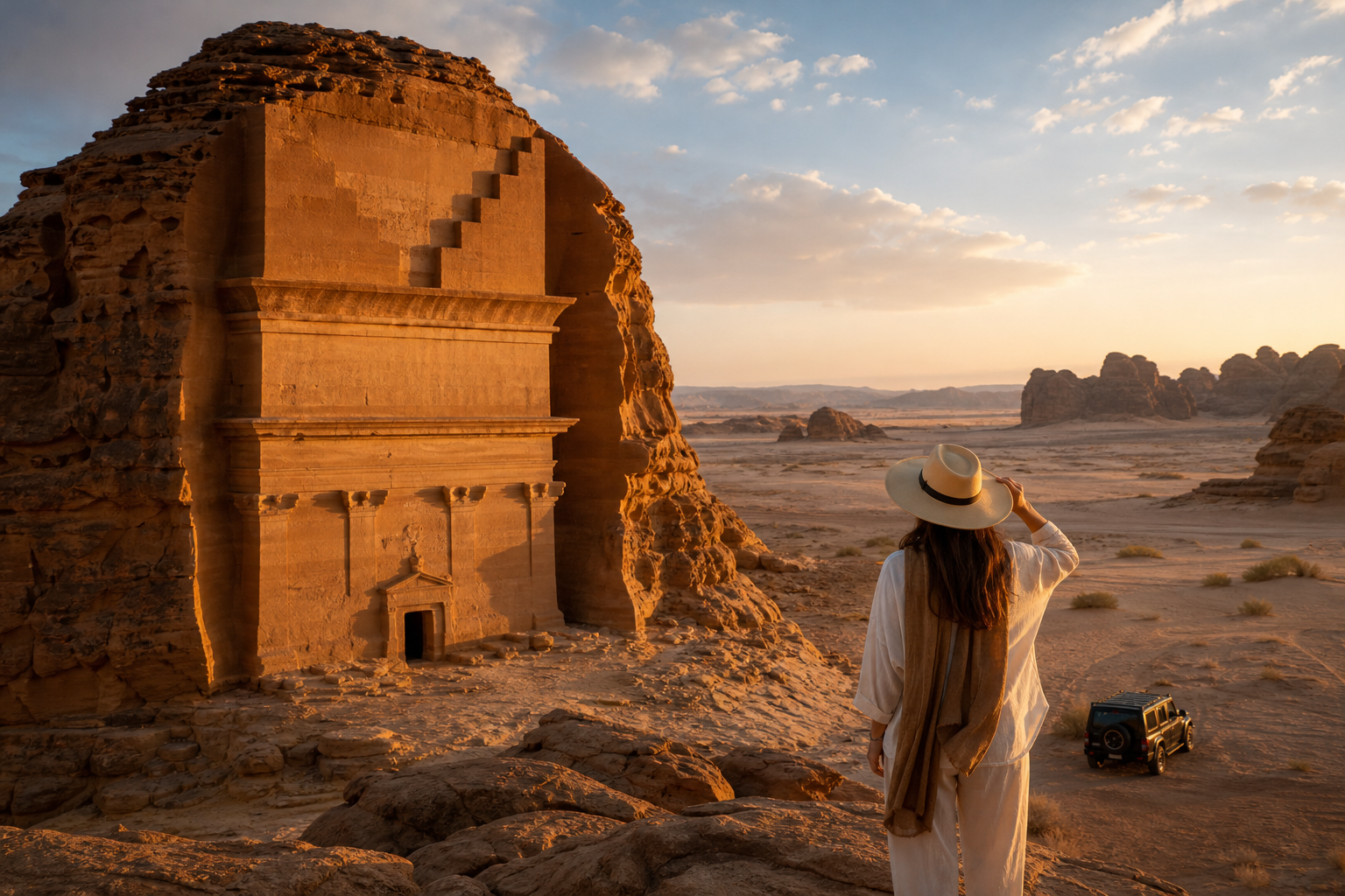 Luxury Dubai to AlUla desert icons: skyline soft landing, then Hegra and Maraya with effortless pacing