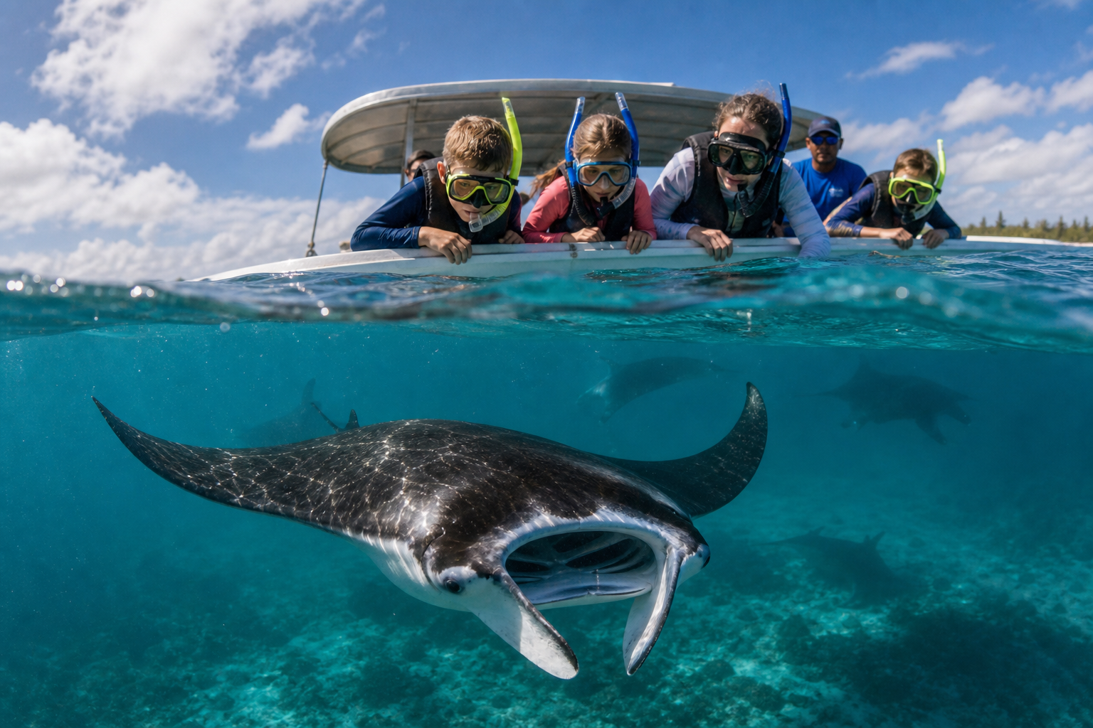 Family-focused Maldives resort moment: calm lagoon water with space for snorkeling and relaxation