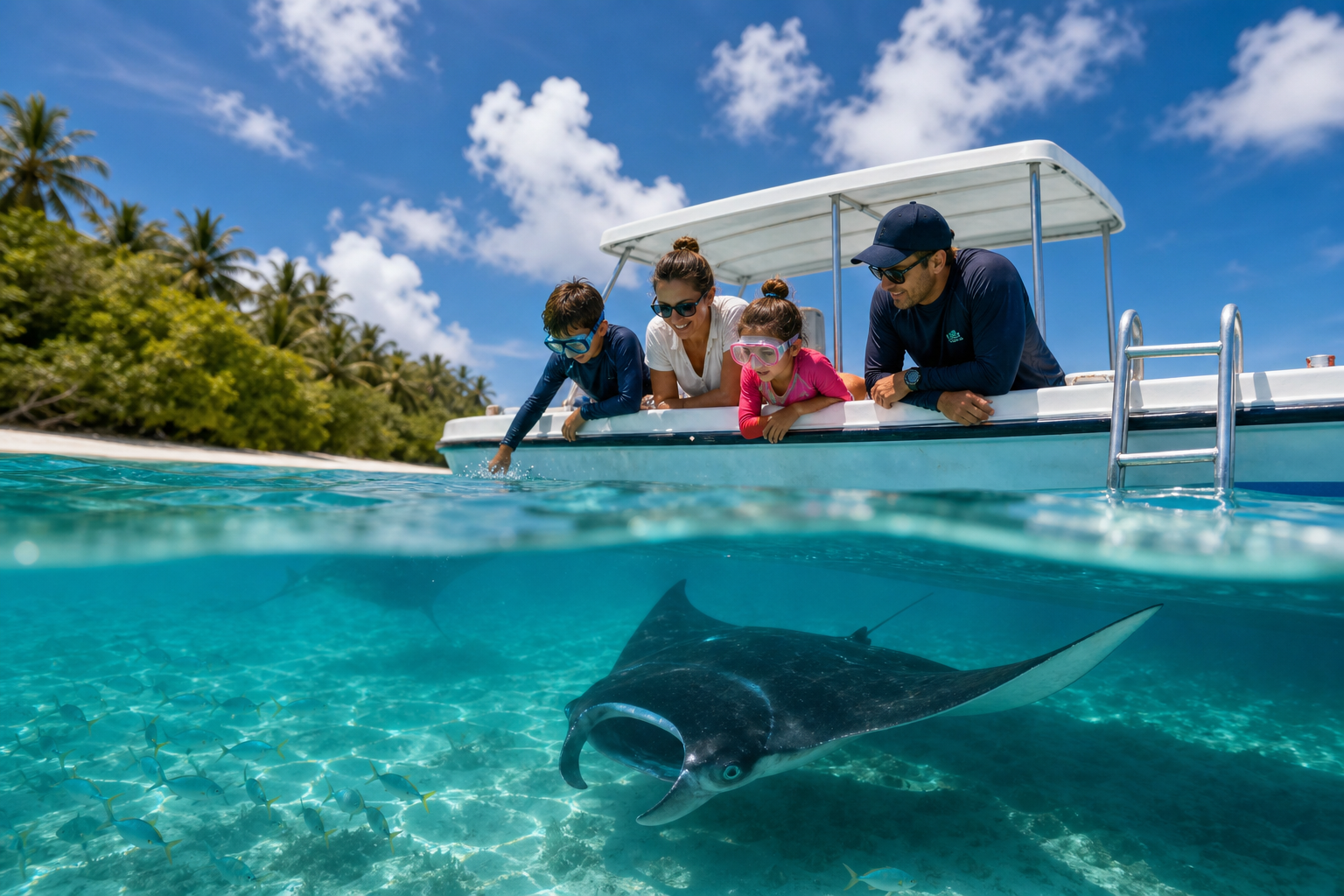 Baa Atoll marine adventure: snorkeling scene inspired by seasonal manta encounters near Hanifaru Bay