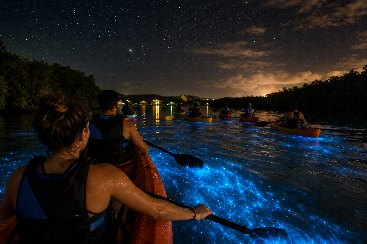 Nighttime glow on Vieques: bioluminescent bay paddling with a guided tour group