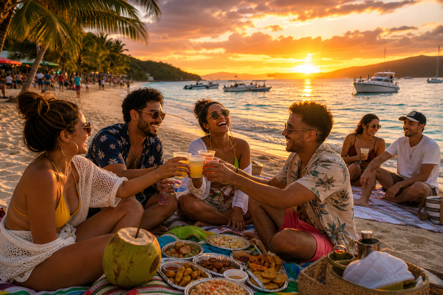 Culebra beach day with turquoise water and friends relaxing near the shoreline