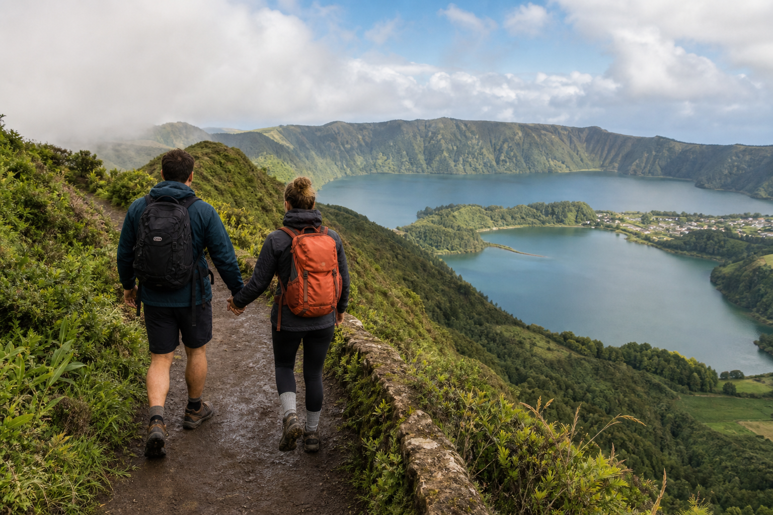 Crater lakes and volcanic landscape on São Miguel in the Azores, Portugal