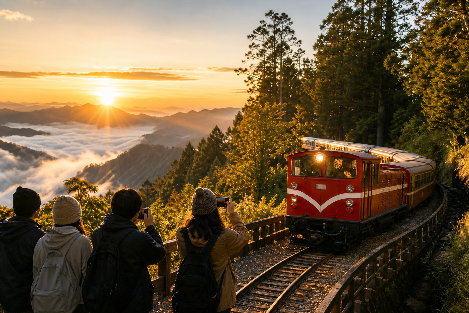 Misty Taiwan mountain sunrise mood over forested ridgelines—Sun Moon Lake to Alishan micro-adventure preview